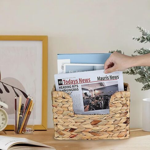 Woven Hanging Magazine Holder, Natural Water Hyacinth Wall Mounted Basket for Books, Files & Magazines, Organizer Rack with Handle (Water Hyacinth, 11.8″ x 4.3″ x 7.9″) in Saudi Arabia