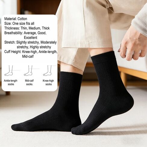 12 Pairs 100% Cotton Crew Socks for Men Women - Breathable Soft Casual Daily Wear Socks, Moisture Wicking Comfortable Ankle Socks for Sports Work, Black in Kuwait