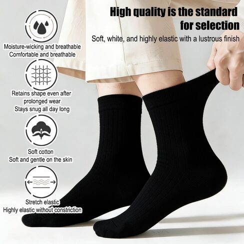 12 Pairs 100% Cotton Crew Socks for Men Women - Breathable Soft Casual Daily Wear Socks, Moisture Wicking Comfortable Ankle Socks for Sports Work, Black in Kuwait
