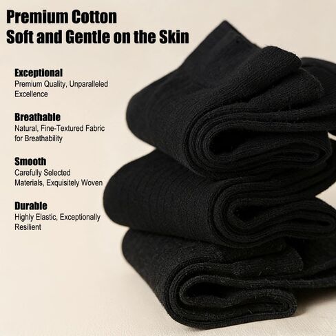 12 Pairs 100% Cotton Crew Socks for Men Women - Breathable Soft Casual Daily Wear Socks, Moisture Wicking Comfortable Ankle Socks for Sports Work, Black in Kuwait
