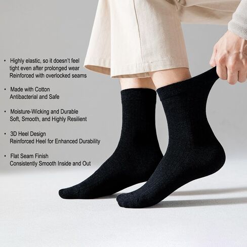 12 Pairs 100% Cotton Crew Socks for Men Women - Breathable Soft Casual Daily Wear Socks, Moisture Wicking Comfortable Ankle Socks for Sports Work, Black in Kuwait