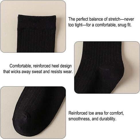 12 Pairs 100% Cotton Crew Socks for Men Women - Breathable Soft Casual Daily Wear Socks, Moisture Wicking Comfortable Ankle Socks for Sports Work, Black in Kuwait