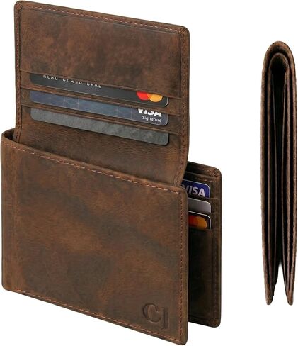 Top Grain Leather Wallet for Men | RFID Blocking Genuine Leather Wallets for Men | Secure and Durable Extra Capacity Bifold Wallet with 2 ID Windows and Upto 9 Card Slots (Black) in Saudi Arabia