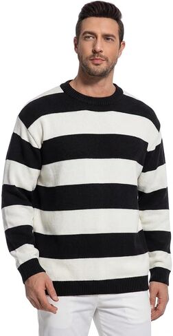 Men’s Striped Knit Sweater Oversized Grunge Pullover Black Burgundy Baggy Crewneck Streetwear Top in Kuwait