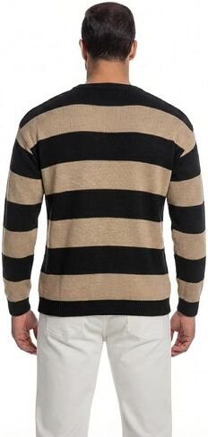 Men’s Striped Knit Sweater Oversized Grunge Pullover Black Burgundy Baggy Crewneck Streetwear Top in Kuwait