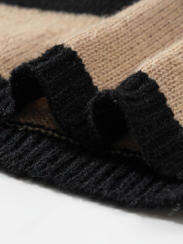 Men’s Striped Knit Sweater Oversized Grunge Pullover Black Burgundy Baggy Crewneck Streetwear Top in Kuwait