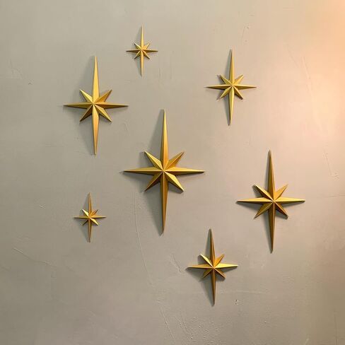 MidModArt Mid Century Modern 3D Star Wall Art,Gold Retro Starburst Sculptures,Vintage Celestial Home Decor, Gold Starburst 7PCS in Kuwait