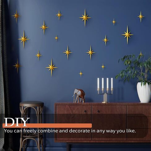 MidModArt Mid Century Modern 3D Star Wall Art,Gold Retro Starburst Sculptures,Vintage Celestial Home Decor, Gold Starburst 7PCS in Kuwait