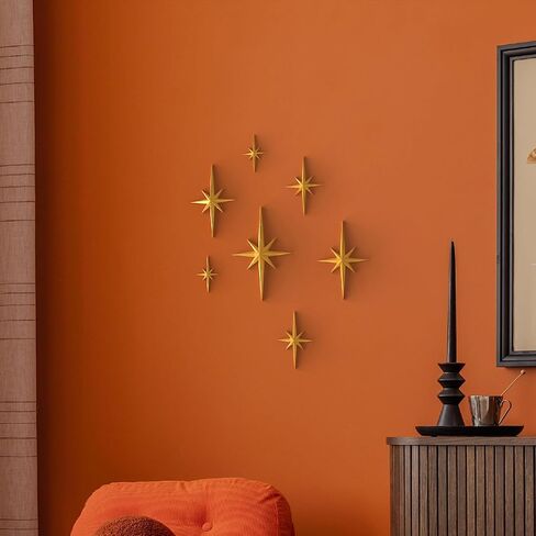 MidModArt Mid Century Modern 3D Star Wall Art,Gold Retro Starburst Sculptures,Vintage Celestial Home Decor, Gold Starburst 7PCS in Kuwait