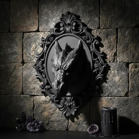 Raven Crest Studio 3D Printed Dragon Head Wall Plaque, Gothic Baroque Fantasy Decor Sculpture in Kuwait