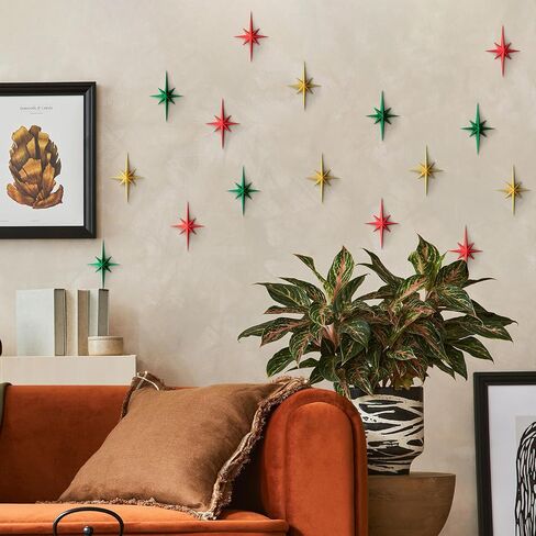 MidModArt Mid Century Modern 3D Star Wall Art,Gold Retro Starburst Sculptures,Vintage Celestial Home Decor, Gold Starburst 7PCS in Kuwait