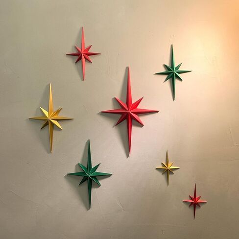 MidModArt Mid Century Modern 3D Star Wall Art,Gold Retro Starburst Sculptures,Vintage Celestial Home Decor, Gold Starburst 7PCS in Kuwait