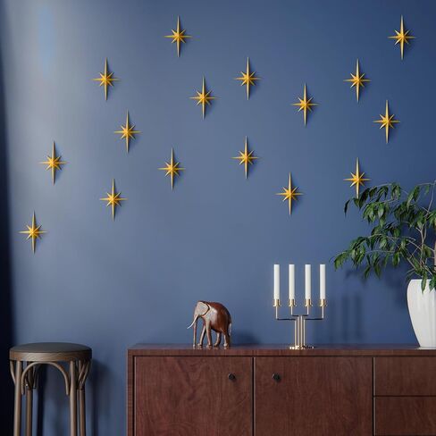 MidModArt Mid Century Modern 3D Star Wall Art,Gold Retro Starburst Sculptures,Vintage Celestial Home Decor, Gold Starburst 7PCS in Kuwait