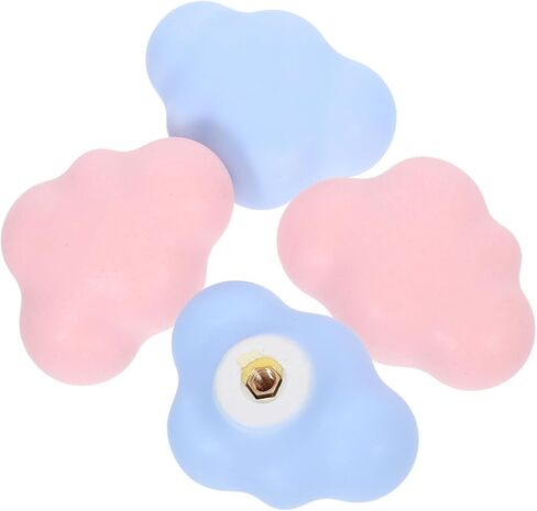 Homoyoyo 4pcs Cute Ceramic Cloud Drawer Knobs Pink and Light Blue Dresser Handles Furniture Cabinet Pulls for Nursery Bedroom Wardrobe in Kuwait