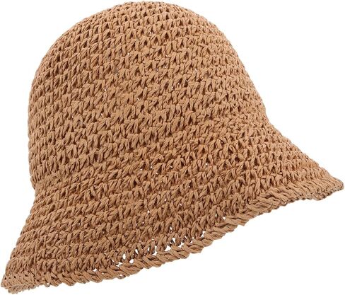 Elegant Straw Bucket Hat Uv Protection Sun Hat for Women for Beach Fishing Hiking Light Brown in Kuwait