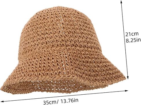 Elegant Straw Bucket Hat Uv Protection Sun Hat for Women for Beach Fishing Hiking Light Brown in Kuwait