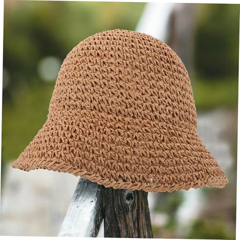 Elegant Straw Bucket Hat Uv Protection Sun Hat for Women for Beach Fishing Hiking Light Brown in Kuwait
