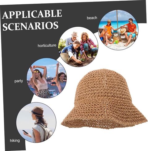Elegant Straw Bucket Hat Uv Protection Sun Hat for Women for Beach Fishing Hiking Light Brown in Kuwait