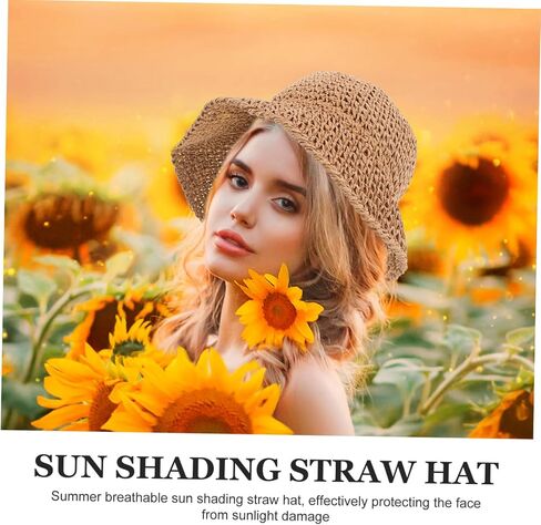 Elegant Straw Bucket Hat Uv Protection Sun Hat for Women for Beach Fishing Hiking Light Brown in Kuwait
