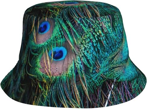 Peacock Feathers Bucket Hat for Men Women Printed Fisherman Hat Packable Sun Cap Travel Outdoor Beach Caps in Saudi Arabia