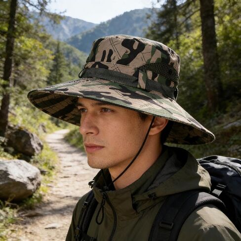 Summer-Camo-Sun-Hats for Men Women Sun Protection Bucket Hat Outdoor Fishing Gardening Hiking Hunting Hat in Kuwait