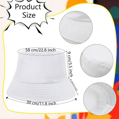 18 Pcs Off White Bucket Hats DIY Summer Sun Bucket Hat Fishman Cap for Adult Beach Travel Fishing Outdoor Sports in Kuwait