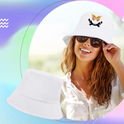 18 Pcs Off White Bucket Hats DIY Summer Sun Bucket Hat Fishman Cap for Adult Beach Travel Fishing Outdoor Sports in Kuwait