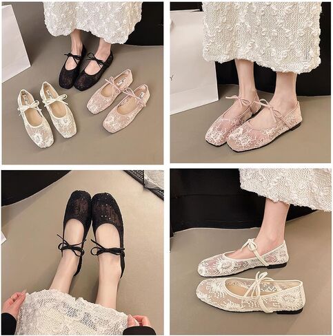 2026 New Women's Embroidery Lace Mesh Ballet Flats, White Mesh Ballet Flats for Women in Kuwait