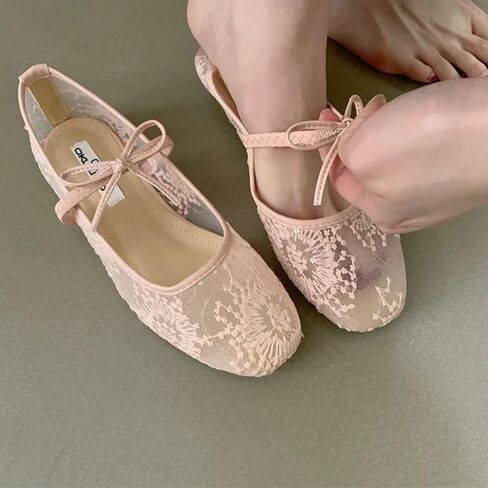 2026 New Women's Embroidery Lace Mesh Ballet Flats, White Mesh Ballet Flats for Women in Kuwait
