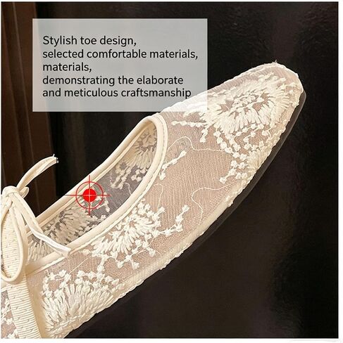 2026 New Women's Embroidery Lace Mesh Ballet Flats, White Mesh Ballet Flats for Women in Kuwait