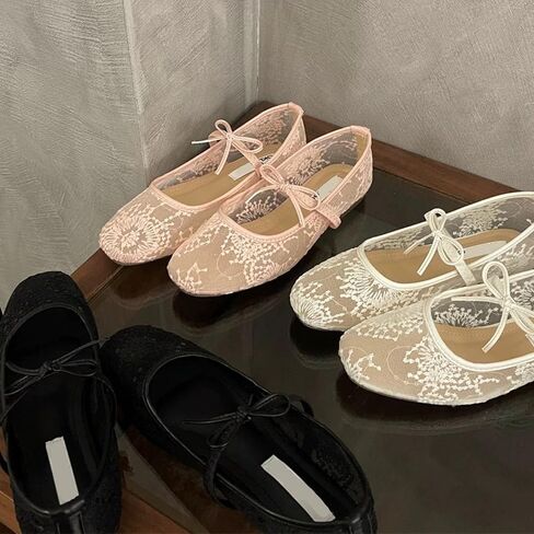 2026 New Women's Embroidery Lace Mesh Ballet Flats, White Mesh Ballet Flats for Women in Kuwait