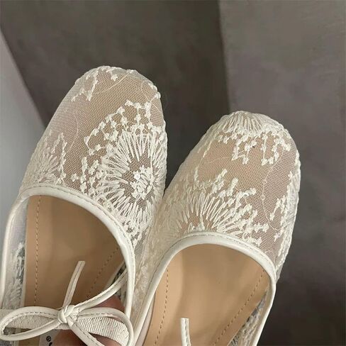 2026 New Women's Embroidery Lace Mesh Ballet Flats, White Mesh Ballet Flats for Women in Kuwait