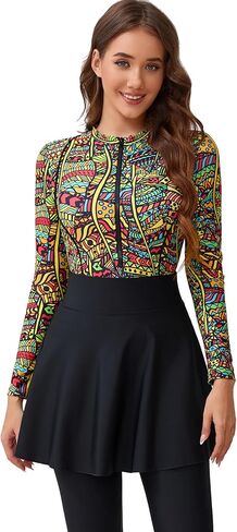 OBEEII Women Muslim Burkini Swimwear Swimsuit Long Sleeve Sun Protection Surfing Rash Guard Islamic Bathing Suit in Kuwait