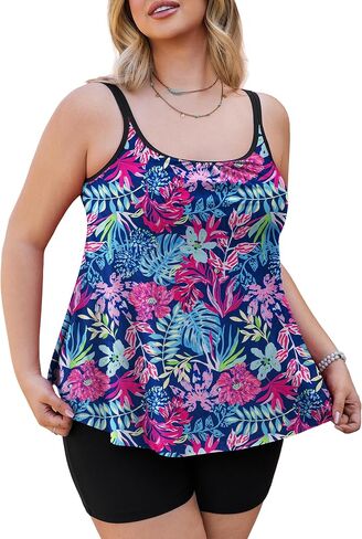 Tralilbee Plus Size Tankini Swimsuits for Women Two Piece Bathing Suit Swim Tops with Shorts in Saudi Arabia