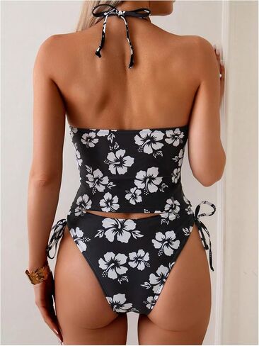 SHENHE Women's Floral Tankini Swimsuit Ruched Tummy Control Halter V Neck 2 Piece Bathing Suits in Saudi Arabia