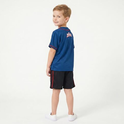 Marvel Spider-Man Boys Baseball Jersey Button Down Shirt for Toddler and Big Kids in Kuwait