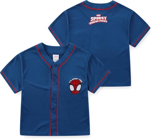 Marvel Spider-Man Boys Baseball Jersey Button Down Shirt for Toddler and Big Kids in Kuwait