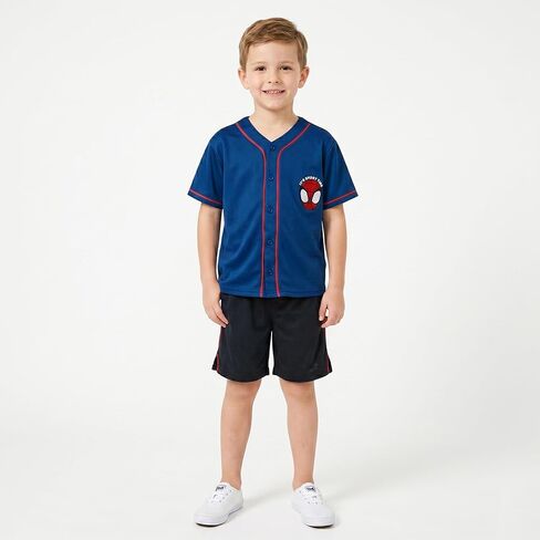 Marvel Spider-Man Boys Baseball Jersey Button Down Shirt for Toddler and Big Kids in Kuwait