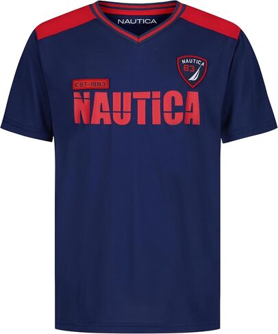 تي شيرت Nautica Boys بأكمام قصيرة ورقبة على شكل حرف V، ناعم، مريح، مريح in Kuwait