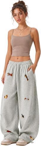 Bakyarder Unisex Dog Embroidery Sweatpants Wide-Leg Joggers Adjustable Hem Cozy Cotton Blend Lounge Pants in Saudi Arabia