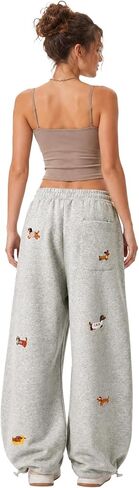Bakyarder Unisex Dog Embroidery Sweatpants Wide-Leg Joggers Adjustable Hem Cozy Cotton Blend Lounge Pants in Saudi Arabia