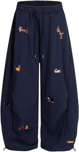 Bakyarder Unisex Dog Embroidery Sweatpants Wide-Leg Joggers Adjustable Hem Cozy Cotton Blend Lounge Pants in Saudi Arabia