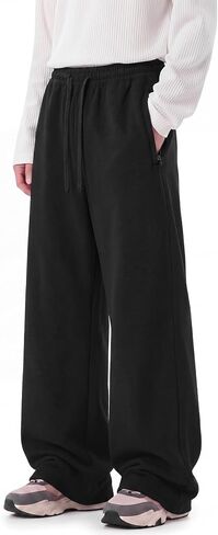Baggy Sweatpants Mens Wide Leg Cotton Sweat Pants Zipper Pockets Soft Loose Open Bottom Gym Workout Casual Y2K Lounge in Saudi Arabia