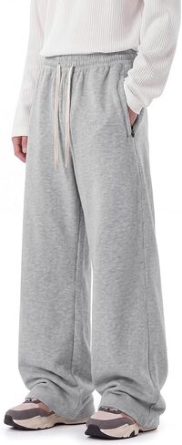 Baggy Sweatpants Mens Wide Leg Cotton Sweat Pants Zipper Pockets Soft Loose Open Bottom Gym Workout Casual Y2K Lounge in Saudi Arabia