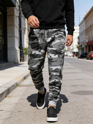 بنطال الركض للرجال مع بطانة من الصوف، بنطال رياضي Camo Streetwear Cargo، برباط وجيوب، طراز رياضي كاجوال in Saudi Arabia