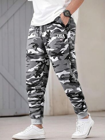 بنطال الركض للرجال مع بطانة من الصوف، بنطال رياضي Camo Streetwear Cargo، برباط وجيوب، طراز رياضي كاجوال in Saudi Arabia