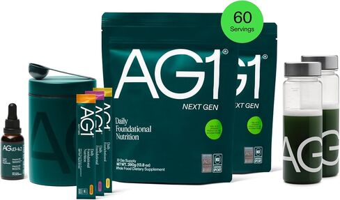 AG1 Next Gen, Greens Powder Supplement | Improve Gut Health | Multivitamin, Probiotic, Gluten Free, Vegan and Keto Friendly | 75 Vitamins - Family Value Kit in Saudi Arabia