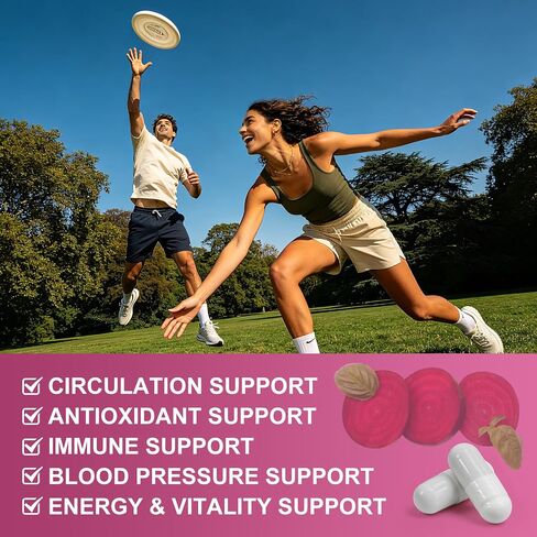 WOGORGT Beet Root Capsules - Blood Pressure Support - 800mg Beet Root Powder Supplement with Grape Seed Extract, CoQ10, L-Arginine, Vitamin B12 & B3 for Men & Women - Vegan, 120 Ct in Saudi Arabia