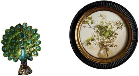 Baoblaze Elegant Peacock Sculpture and Antique European Photo Frame Collection for Bedroom Office Living Room Bookshelf and Retro Home Decoration Display in Kuwait