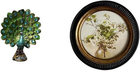 Baoblaze Elegant Peacock Sculpture and Antique European Photo Frame Collection for Bedroom Office Living Room Bookshelf and Retro Home Decoration Display in Kuwait